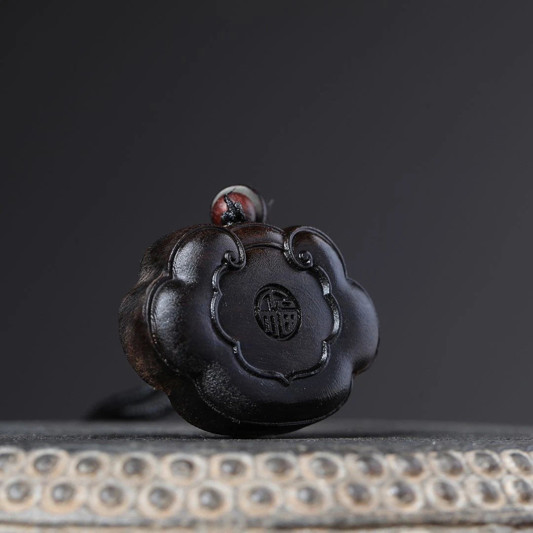Agarwood Longevity Lock Ruyi Pendant Hand Carved Amulet Women Buddhist Jewelry 07FC0E-D4 - KOEEK