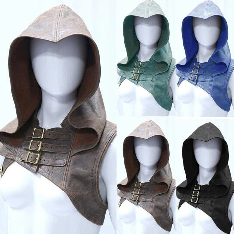 Medieval Buckle Cosplay Shoulder Armor Cloak Leather Headsuit Retro Renaissance 07FC0E-D4 - KOEEK