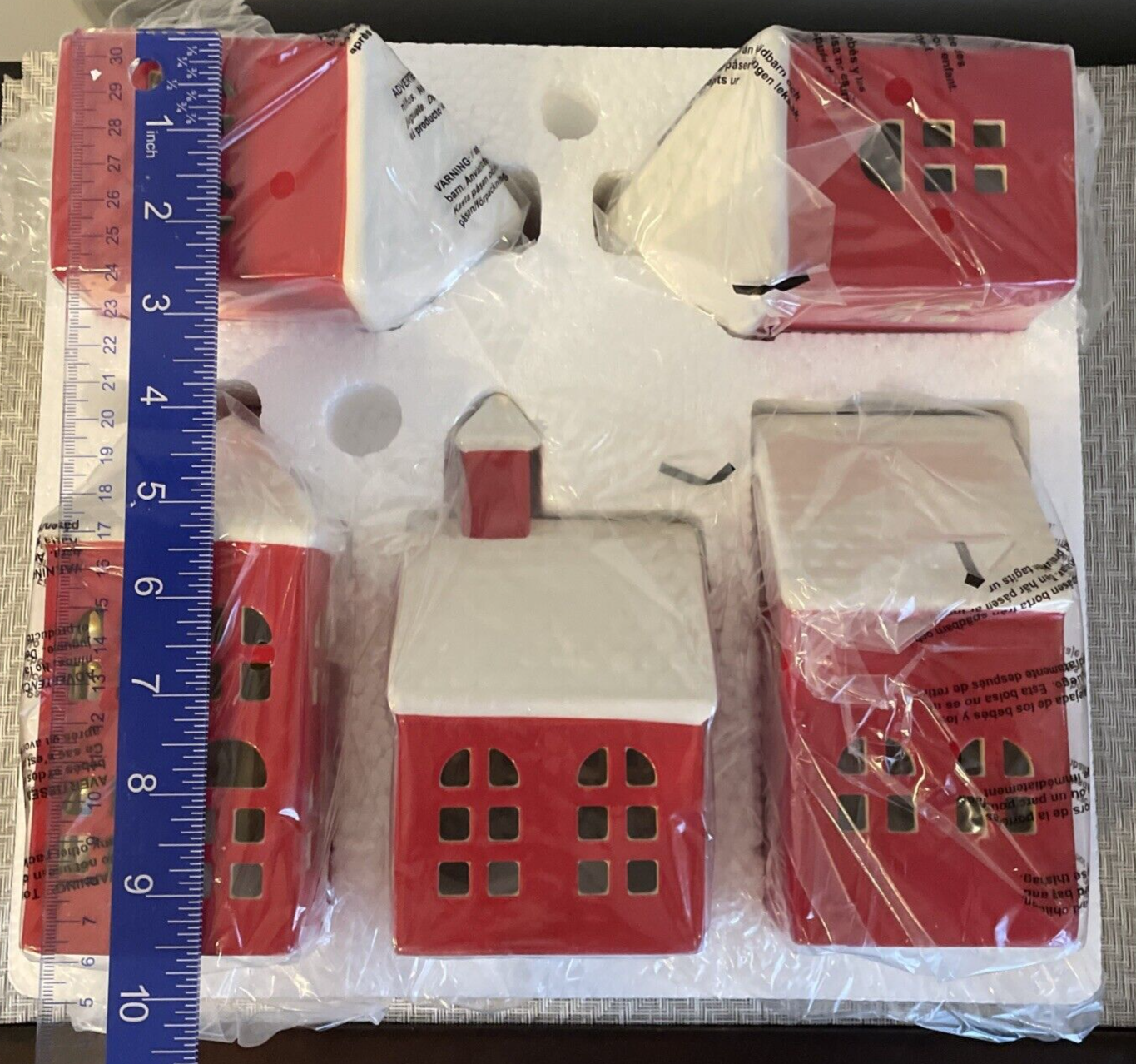 5 Piece Set Costco Christmas Red and White Ceramic Village Pueblo Lights WHITE - KOEEK
