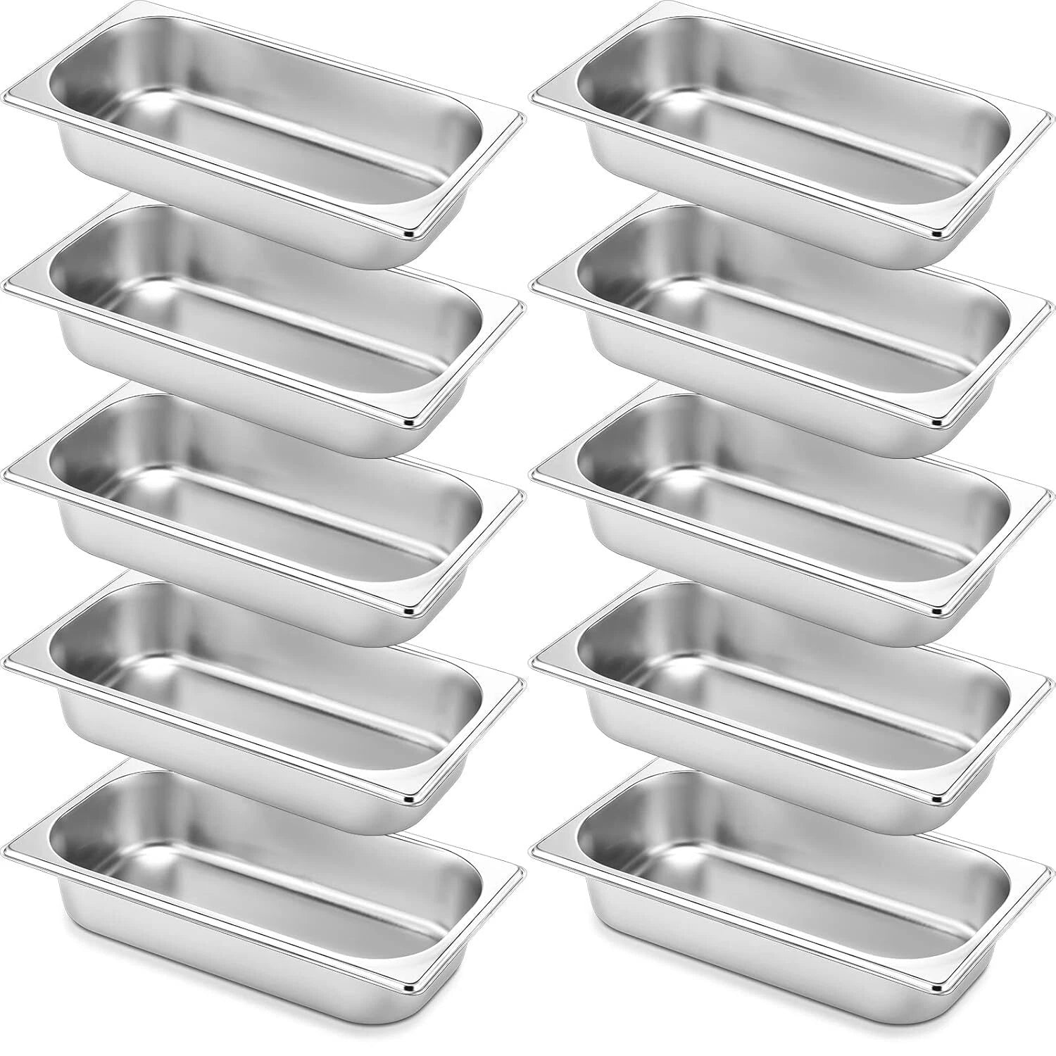 10 Pack Hotel Pan, Stainless Steel Steamer, 1/3 Size, 0.8 mm Thick 07FC0E-D4 - KOEEK