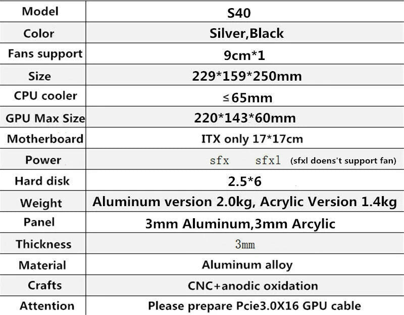 Sirius S40 ITX PC Case 3MM Aluminum Alloy Computer Mini ITX Case 8.6L CNC Craft 07FC0E-D4 - KOEEK
