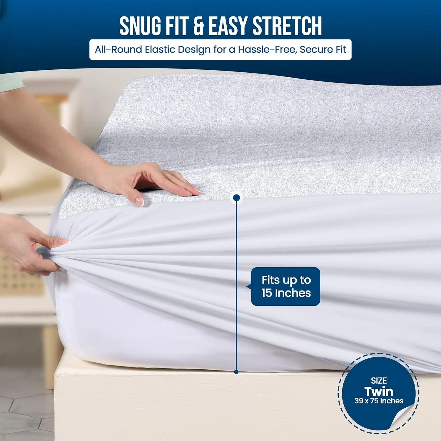 Waterproof Mattress Protector Twin Size, Premium Terry Mattress Cover 200 GSM 07FC0E-D4 - KOEEK