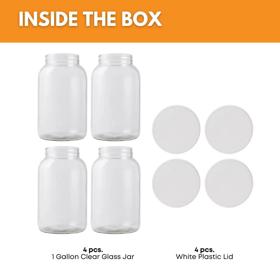 1 Gallon Wide Mouth Glass Bottles with Lids (Set of 4) 07FC0E-D4 - KOEEK
