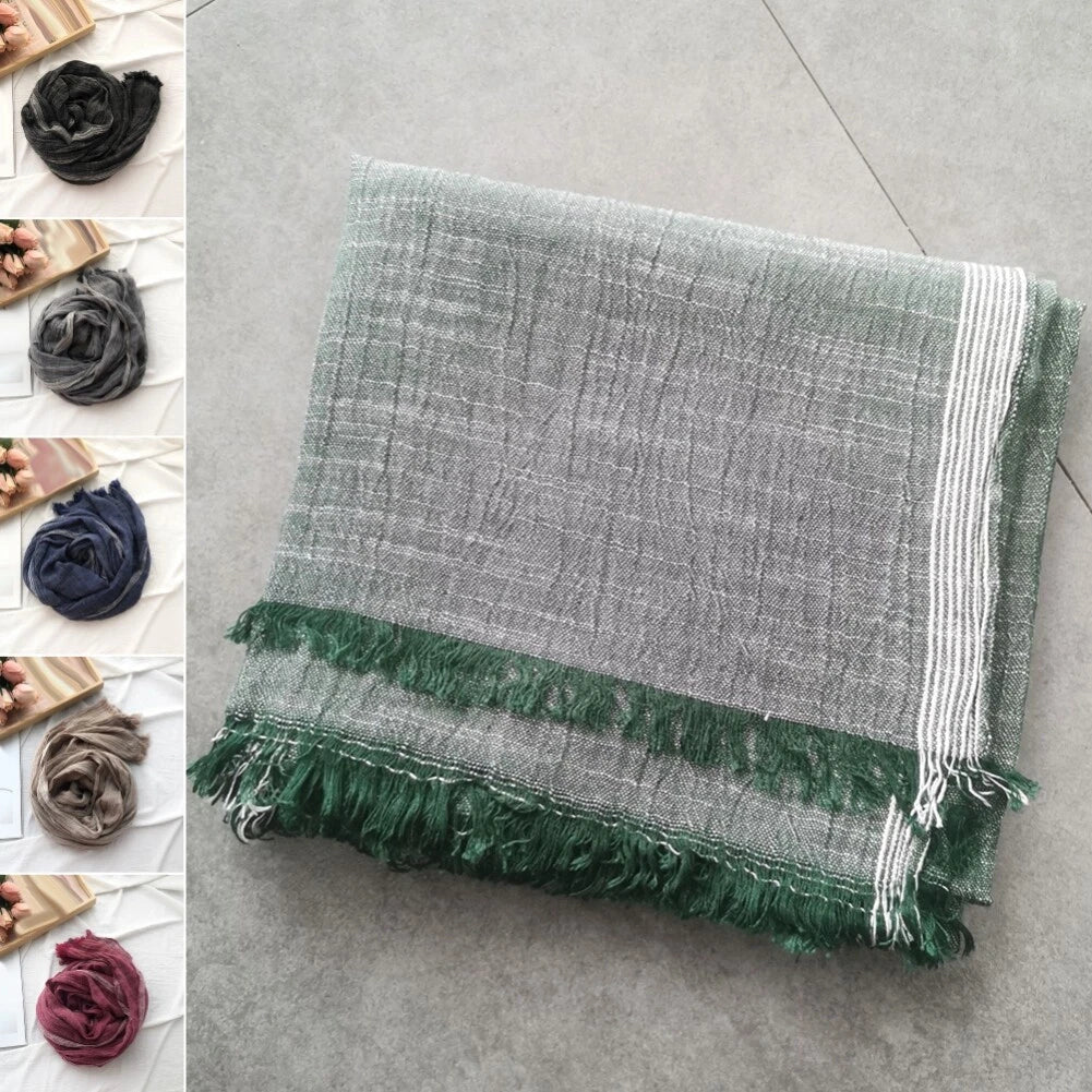 Cotton Linen Men's Scarf Autumn Winter Striped Tassel Scarves Shawl Wrap Unisex 07FC0E-D4 - KOEEK