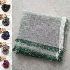 Cotton Linen Men's Scarf Autumn Winter Striped Tassel Scarves Shawl Wrap Unisex 07FC0E-D4 - KOEEK