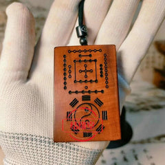 Taoist Hetu Luoshu Bagua Taiji Yin Yang Jujube Wood Carved Pendant Amulet 07FC0E-D4 - KOEEK