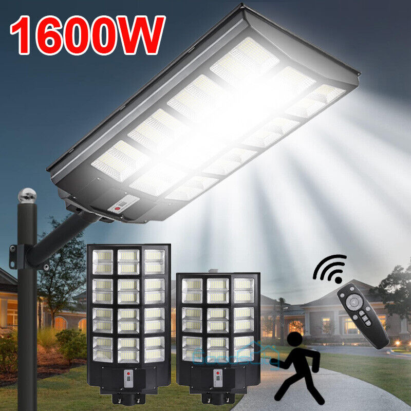 ny 2000W kommerciel Solar Street Flood Light Udendørs Dusk to Dawn vejlampe + stang