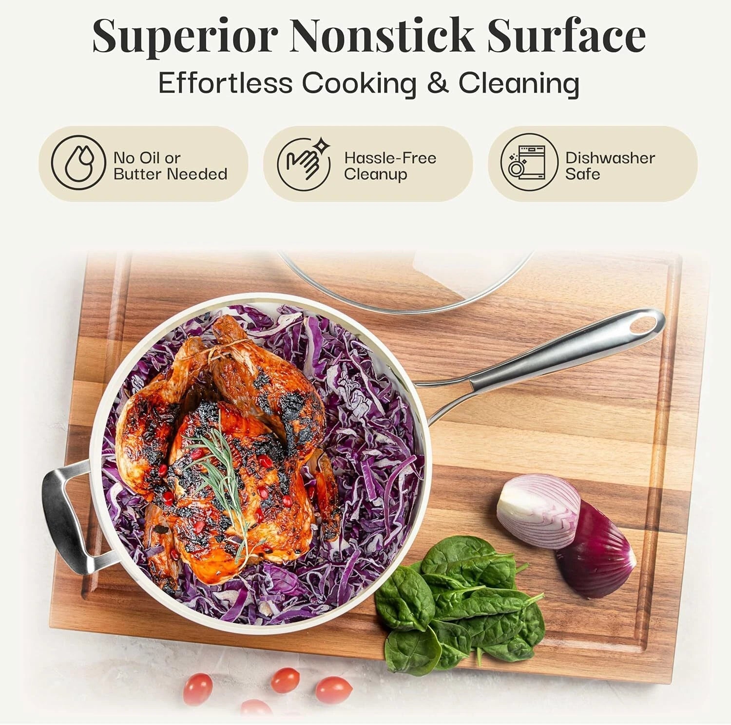 14-Inch Non-Stick Skillet with Lid,Non-Toxic Ceramic Skillet, Induction Cooktop 07FC0E-D4 - KOEEK