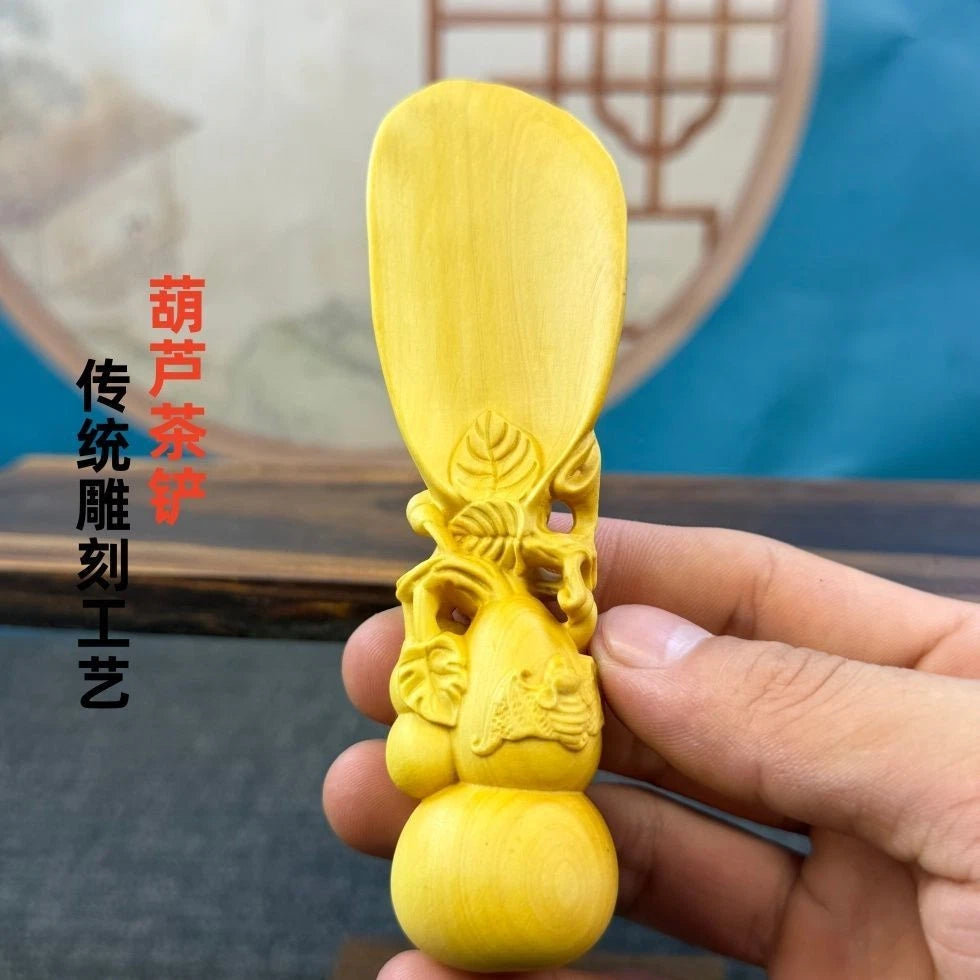 Boxwood Carved Gourd Tea Scoop Tea Accessories Fidget Hand Piece Home Décor 07FC0E-D4 - KOEEK