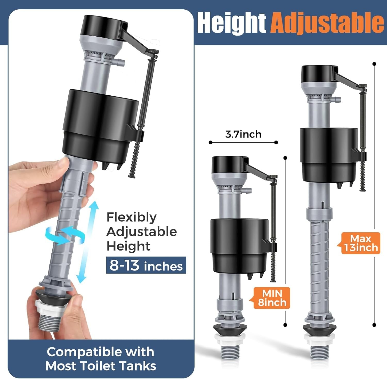 new Universal Toilet Flusher Replacement Kit, Water-Saving & Height Black 07FC0E-D4 - KOEEK