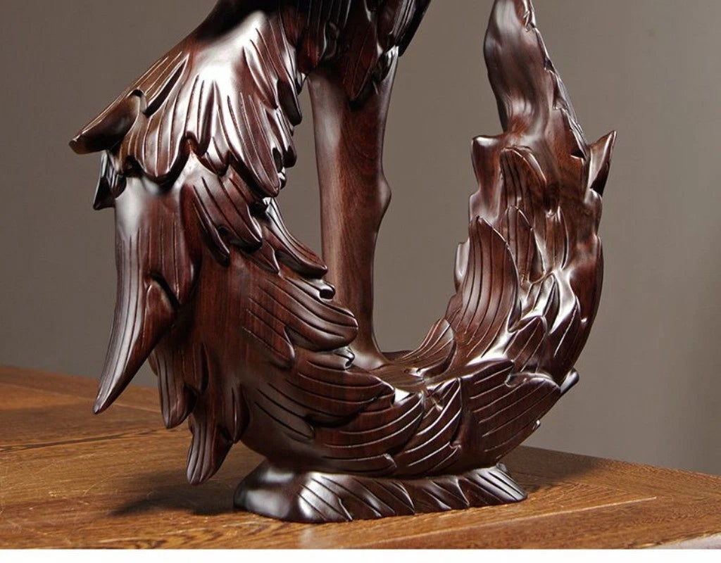 Ebony Wood Phoenix Figurine 12cm Hand Carved Wooden Home Decor Wedding Gift 07FC0E-D4 - KOEEK