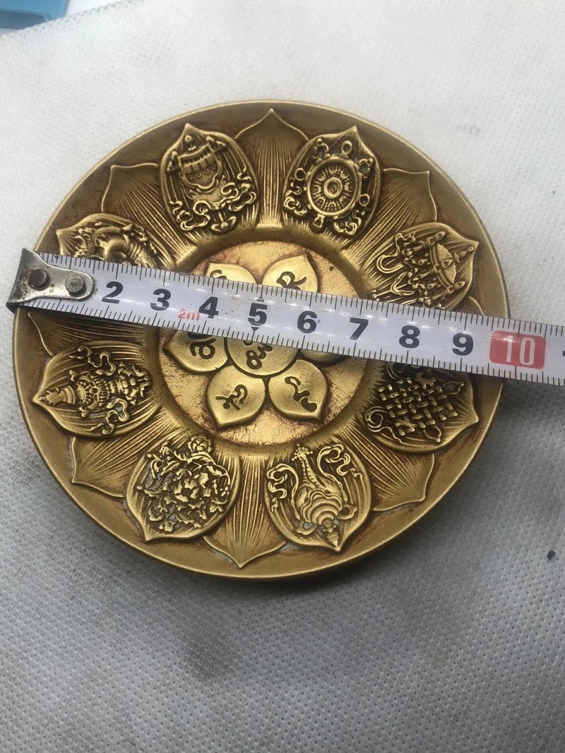10cm Brass Handcarved Lotus Six Character Proverbs Plate Decoration Collection 07FC0E-D4 - KOEEK