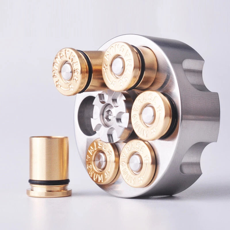 Stainless Steel Revolver Finger Spinner Hand Fidget Pocket EDC Toy Brass Bullets 07FC0E-D4 - KOEEK