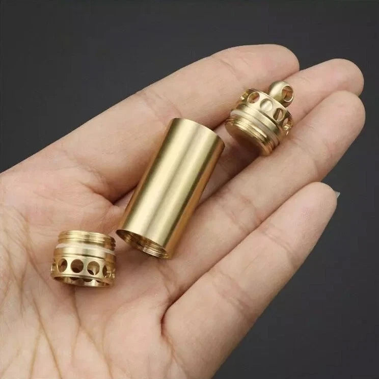 EDC Brass Waterproof Pill Box Organizer Container Case Storage Tank Key chain 07FC0E-D4 - KOEEK