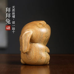 Green Sandalwood "bye-Bye Rabbit" Cute Zodiac Rabbit Figurine As A Gift 07FC0E-D4 - KOEEK