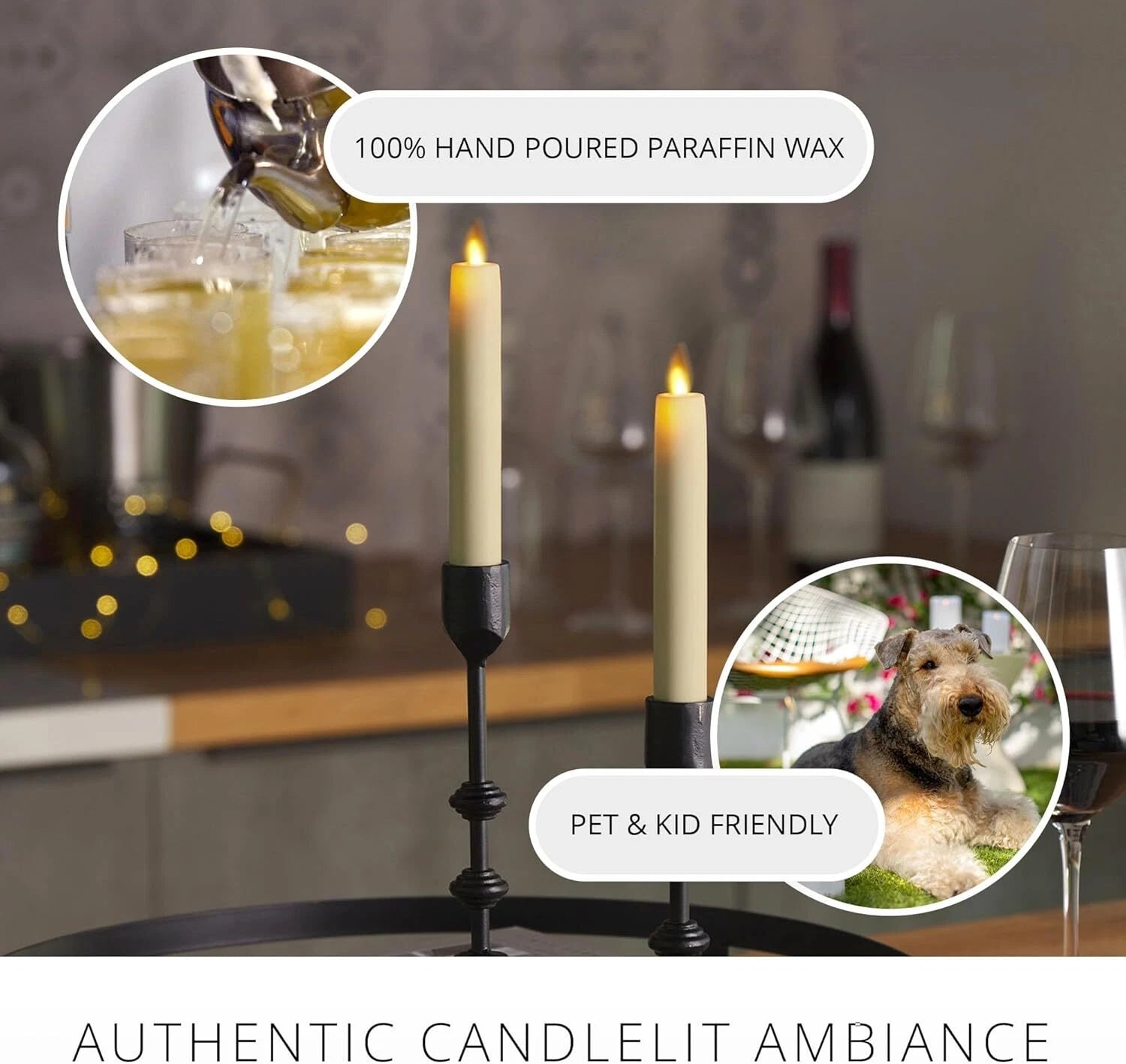 Set of 2 Moving Flame LED Tapered Candles (1x6 in.), (Ivory) 07FC0E-D4 - KOEEK
