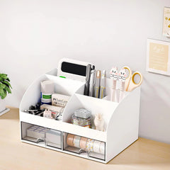 Desk Organizer with 6 Compartments and 2 Drawers, Plastic Makeup Organizer 07FC0E-D4 - KOEEK