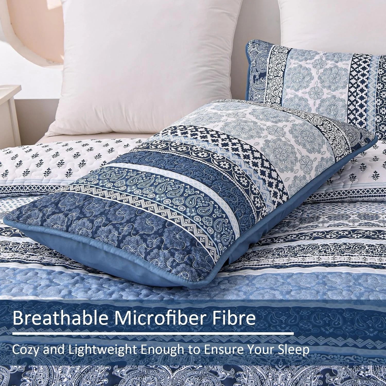 Bohemian Style Quilt Set (Queen Size) Navy Blue Bohemian Style 3-Piece Quilt Set 07FC0E-D4 - KOEEK