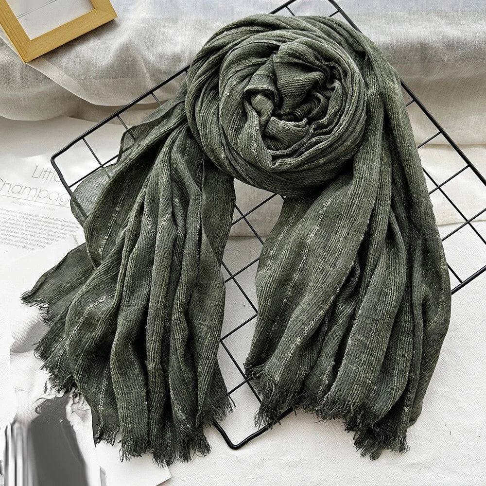 Men's Striped Scarf Cotton Linen Autumn Winter Warm Bufanda Shawl Unisex Scarves 07FC0E-D4 - KOEEK