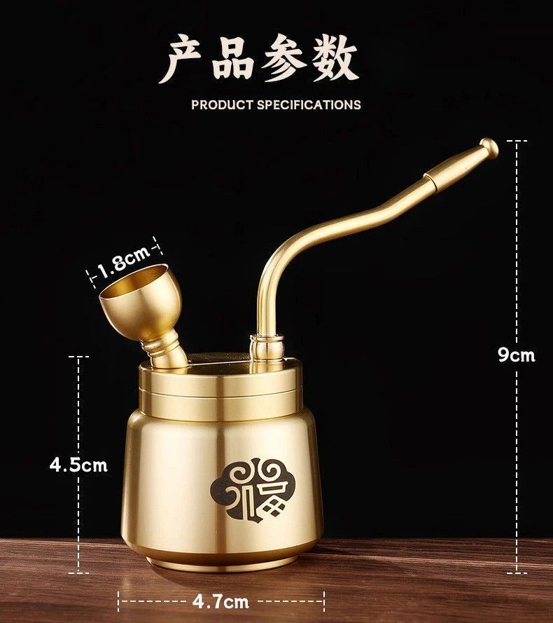 Brass Fu Pattern Cylinder Hookah Water Pipe Detachable Filter Tobacco Pipe 07FC0E-D4 - KOEEK