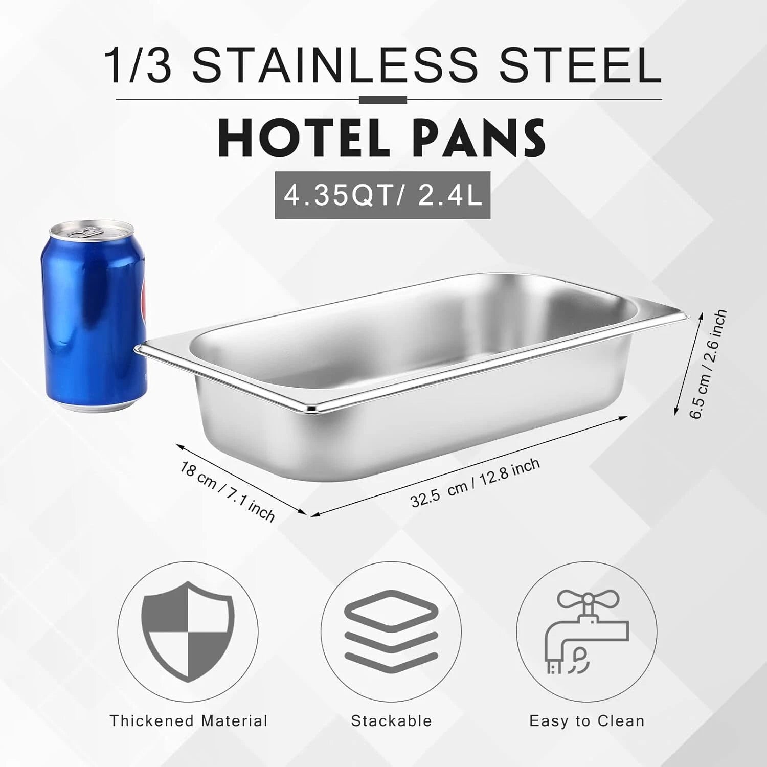 10 Pack Hotel Pan, Stainless Steel Steamer, 1/3 Size, 0.8 mm Thick 07FC0E-D4 - KOEEK