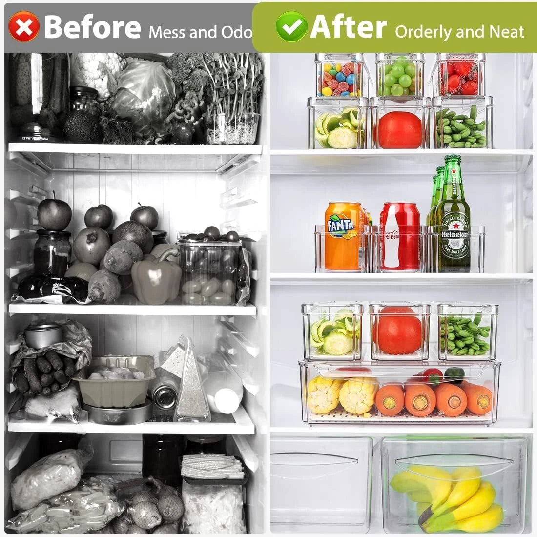 10 Pack Refrigerator Pantry Organizer Bins, Stackable Fridge Organizer Bins Lids 07FC0E-D4 - KOEEK