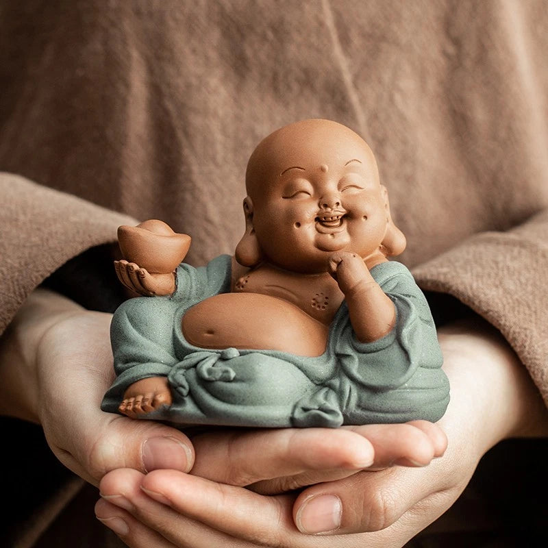10.5cm Exquisitely Purple Clay Absorbing Wealth Maitreya Buddha Tea Pet Ornament 07FC0E-D4 - KOEEK