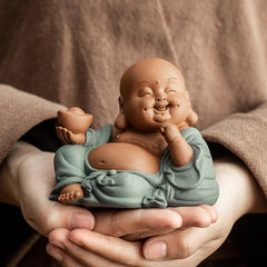 10.5cm Exquisitely Purple Clay Absorbing Wealth Maitreya Buddha Tea Pet Ornament 07FC0E-D4 - KOEEK