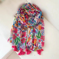 Womens Garden Floral Shawl Tassel Colorful Beach Vacation Pashmina Wrap Scarf 07FC0E-D4 - KOEEK
