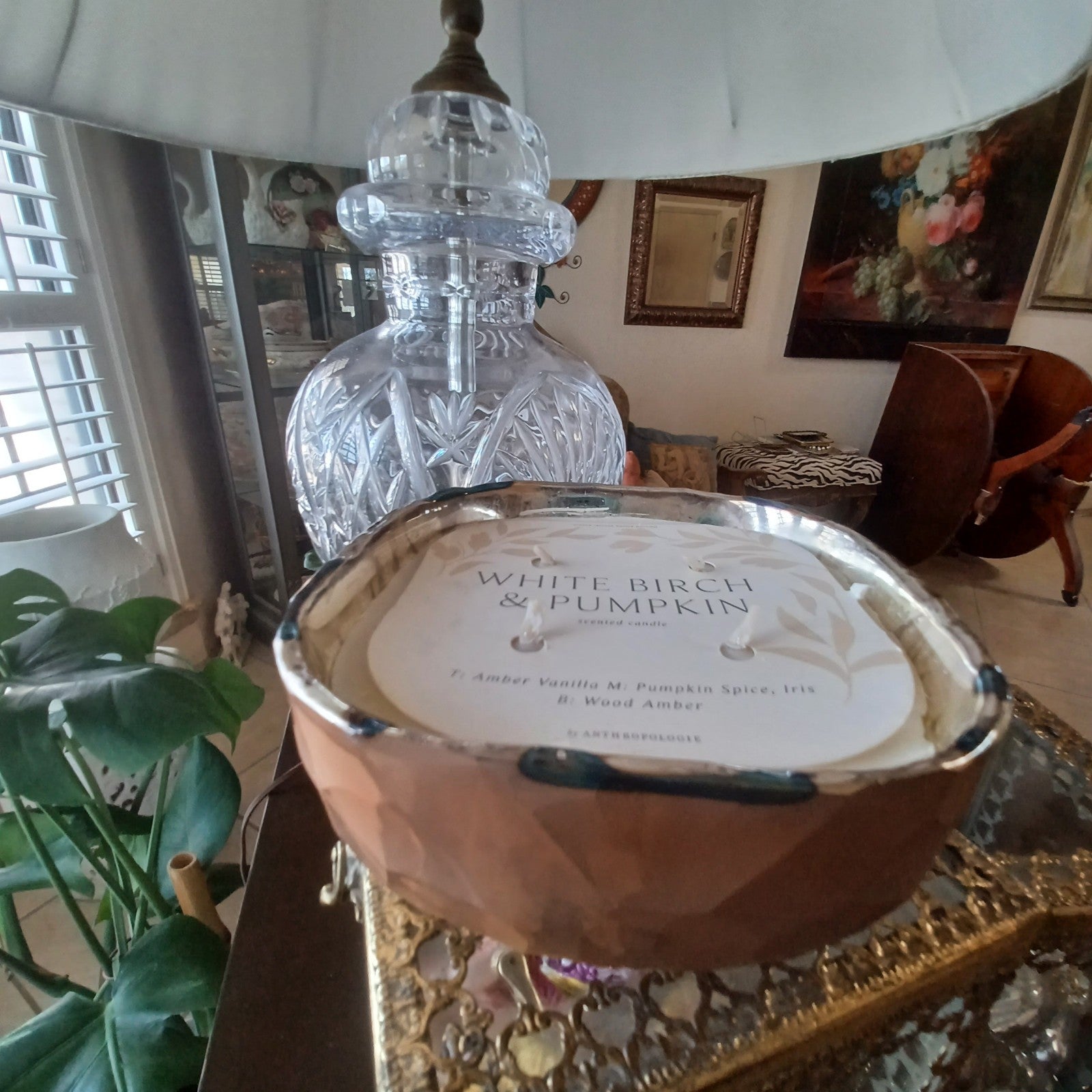 ANTHROPOLOGIE PEBBLE WHITE BIRCH & PUMPKIN GLASS CANDLE HUGE VERY LGE FENG SHUI ANTHROPOLOGIE - KOEEK