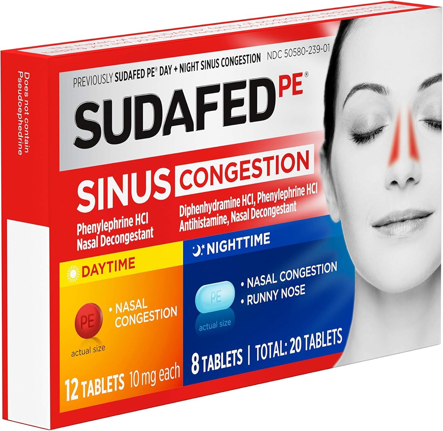 new Sudafed PE Day and Night Sinus Pressure & Congestion Tablets, 20 Count