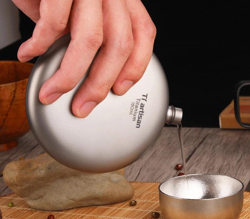 180ml Pure Titanium Hip Flask Portable Pocket Round Wine Bottle Outdoor Camping 07FC0E-D4 - KOEEK