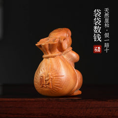 Counting Money and Giving A  Rat Cliff-Bark Wood Zodiac Rat  Figurine 07FC0E-D4 - KOEEK