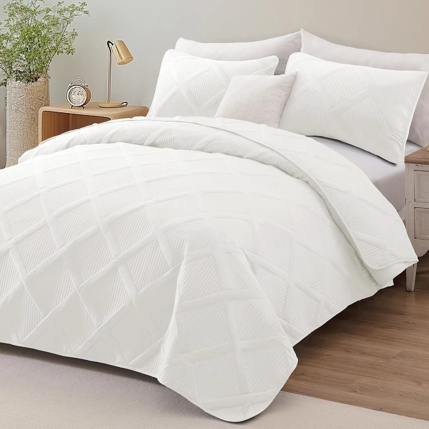 Full Queen Size Quilt Set ，Modern Striped Pattern,3 Pieces Summer Lightweight 07FC0E-D4 - KOEEK