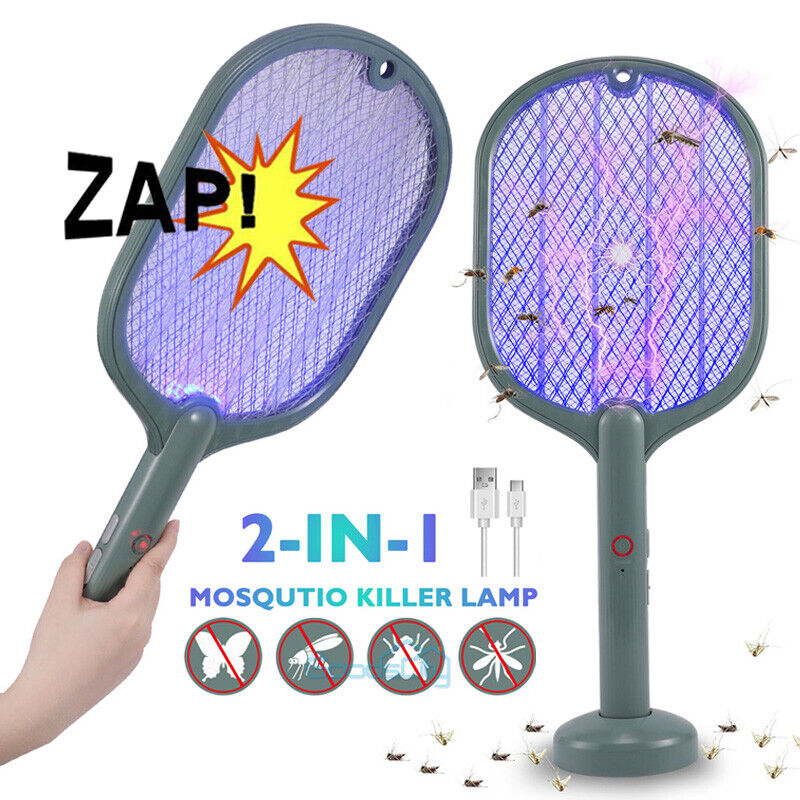 ny 2en1 Raqueta Bug Insectos Zapper Para Mata Mosquitos Electrica USB genopladelig