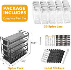 Pull Out Spice Rack Organizer with 20 Jars, Duty Slide Out Seasoning Organizer 07FC0E-D4 - KOEEK