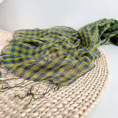 Mens Flax Linen Scarf Green Plaid Breathable Unisex Stole Shawl Neckerchief 07FC0E-D4 - KOEEK