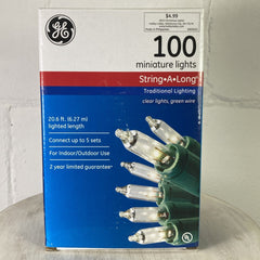 GE 100 Miniature String Lights Clear Bulb w/Green Wire 20.6ft  Set Of 8 Lights GE - KOEEK