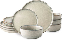 Stoare Dinnerware Set for 4,Round Reaction Glazed Ceramic Plate and Bowl Set 07FC0E-D4 - KOEEK