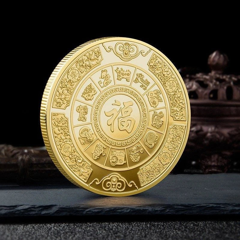 1Pc Feng Shui  Coin Commemorative Chinese Fish Good Luck Gold Medal Metal 07FC0E-D4 - KOEEK