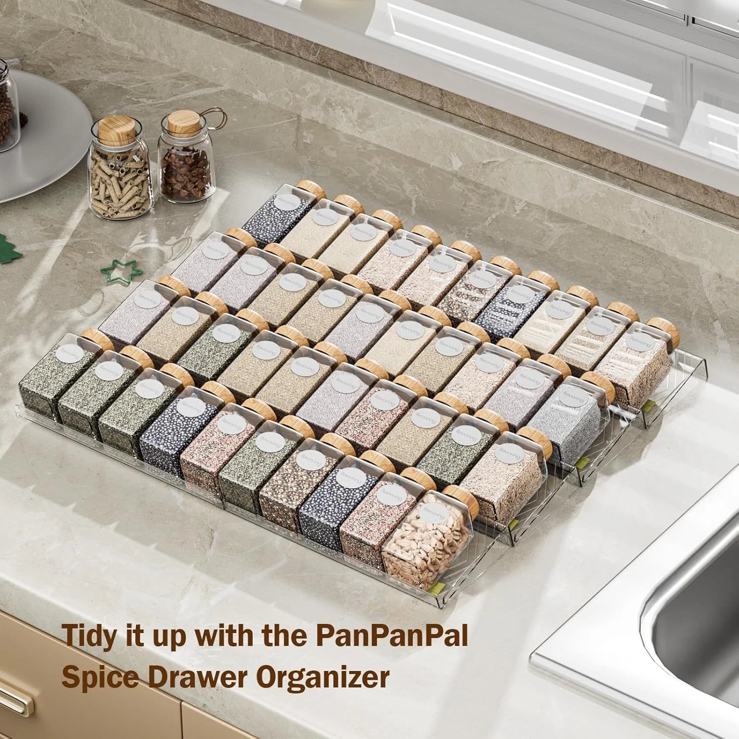 Spice Drawer Organizer, 8 Pack Clear Seasoning Organizer Rack, Kitchen Spice 07FC0E-D4 - KOEEK