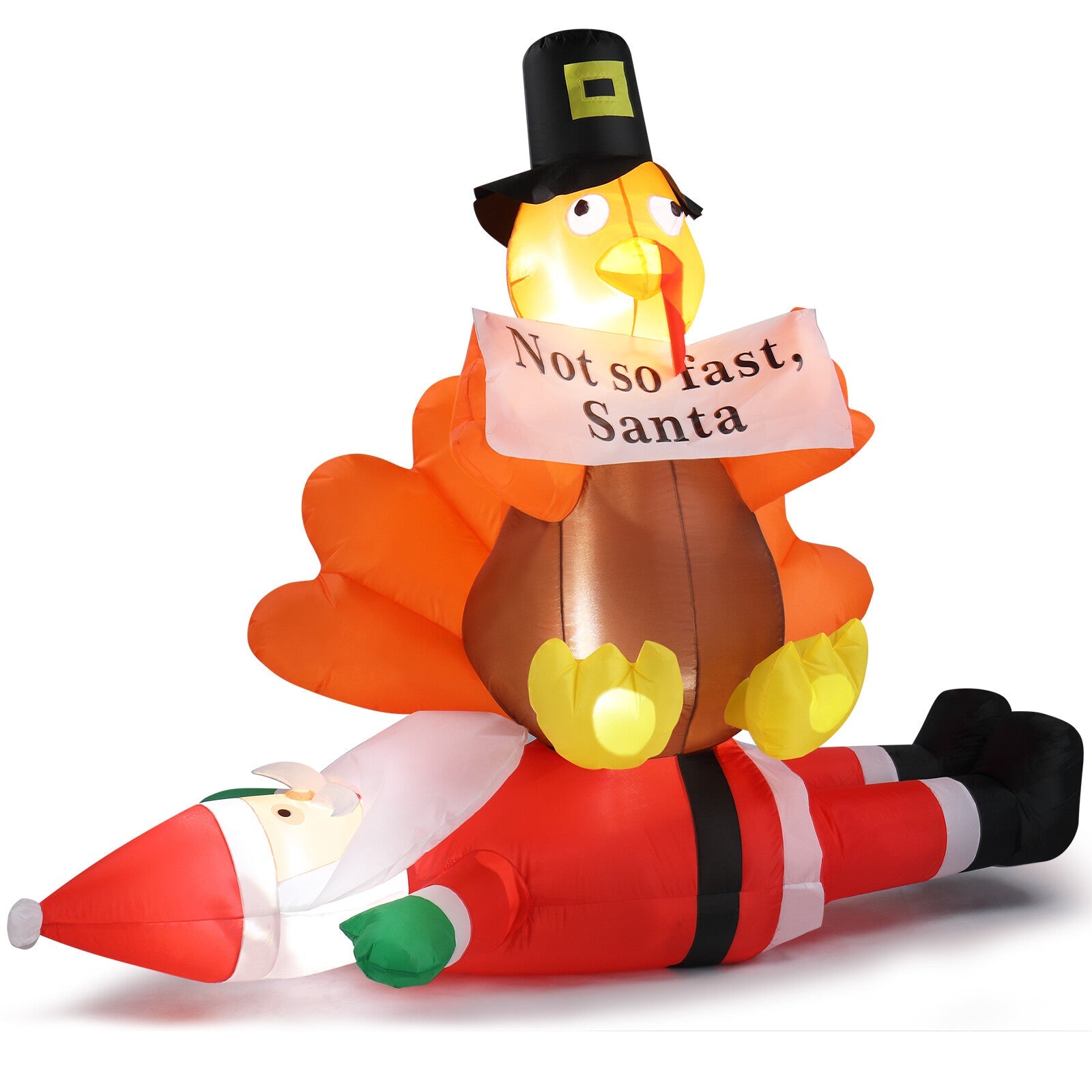 4.9FT Inflatable Turkey on Santa Claus Lighted Christmas Yard Decoration 07FC0E-D4 - KOEEK