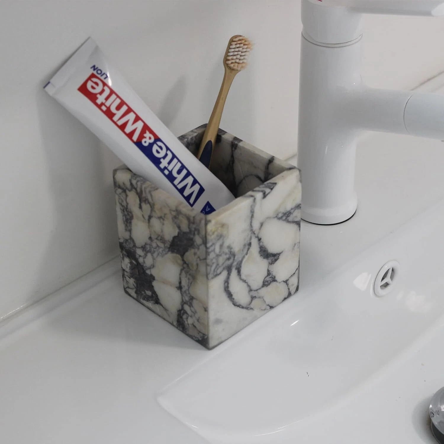 Marble toothbrush holder for bathroom, natural marble makeup brush holder 07FC0E-D4 - KOEEK