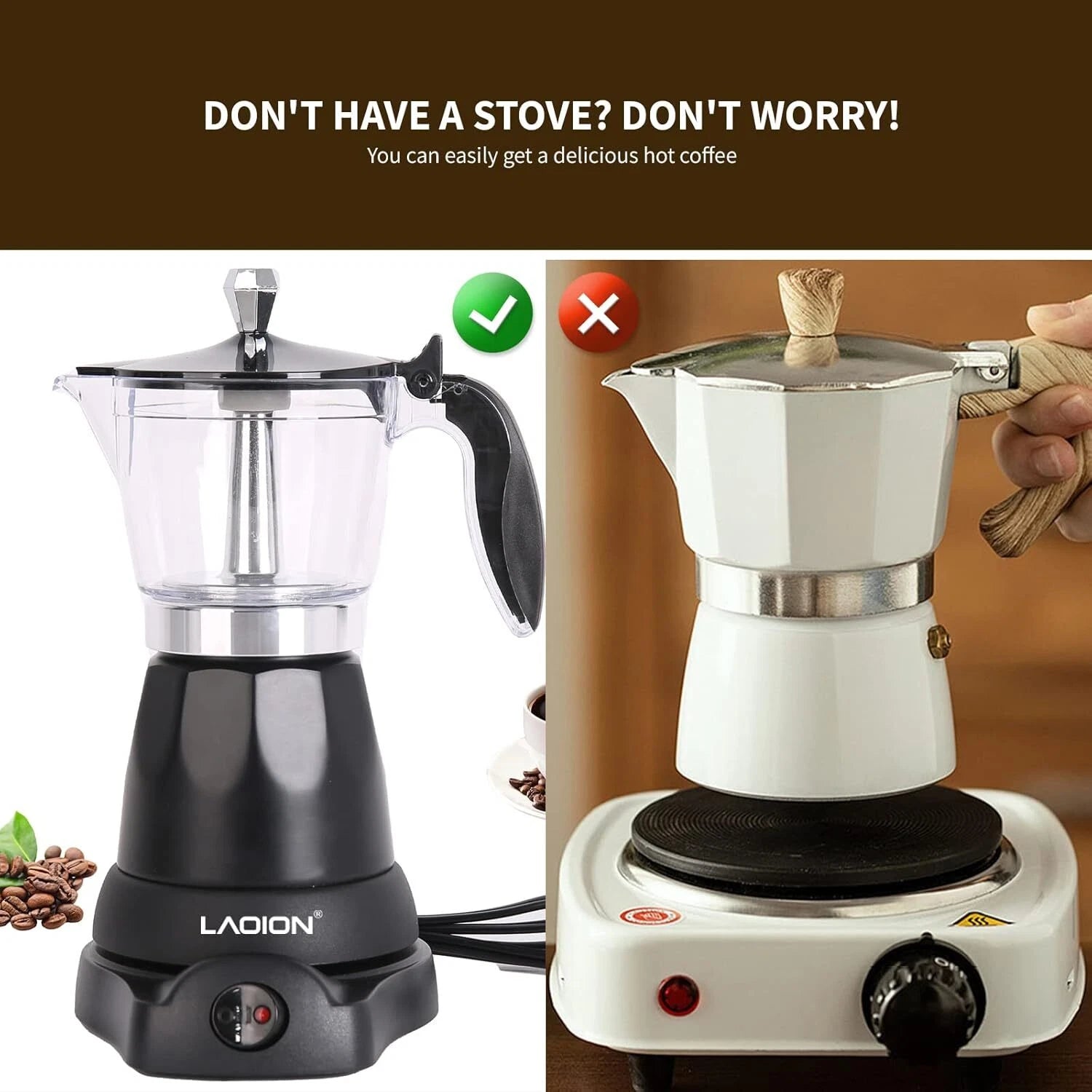 Coffee Maker, 6 Cup Electric Espresso Machine, Home Travel Coffee Gifts 07FC0E-D4 - KOEEK