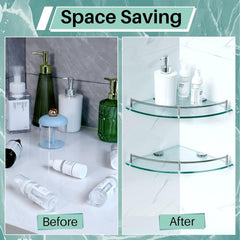 new 2 Pcs Corner Shower Shelf 2-Tier Glass about 9.25 inches, Silver 07FC0E-D4 - KOEEK
