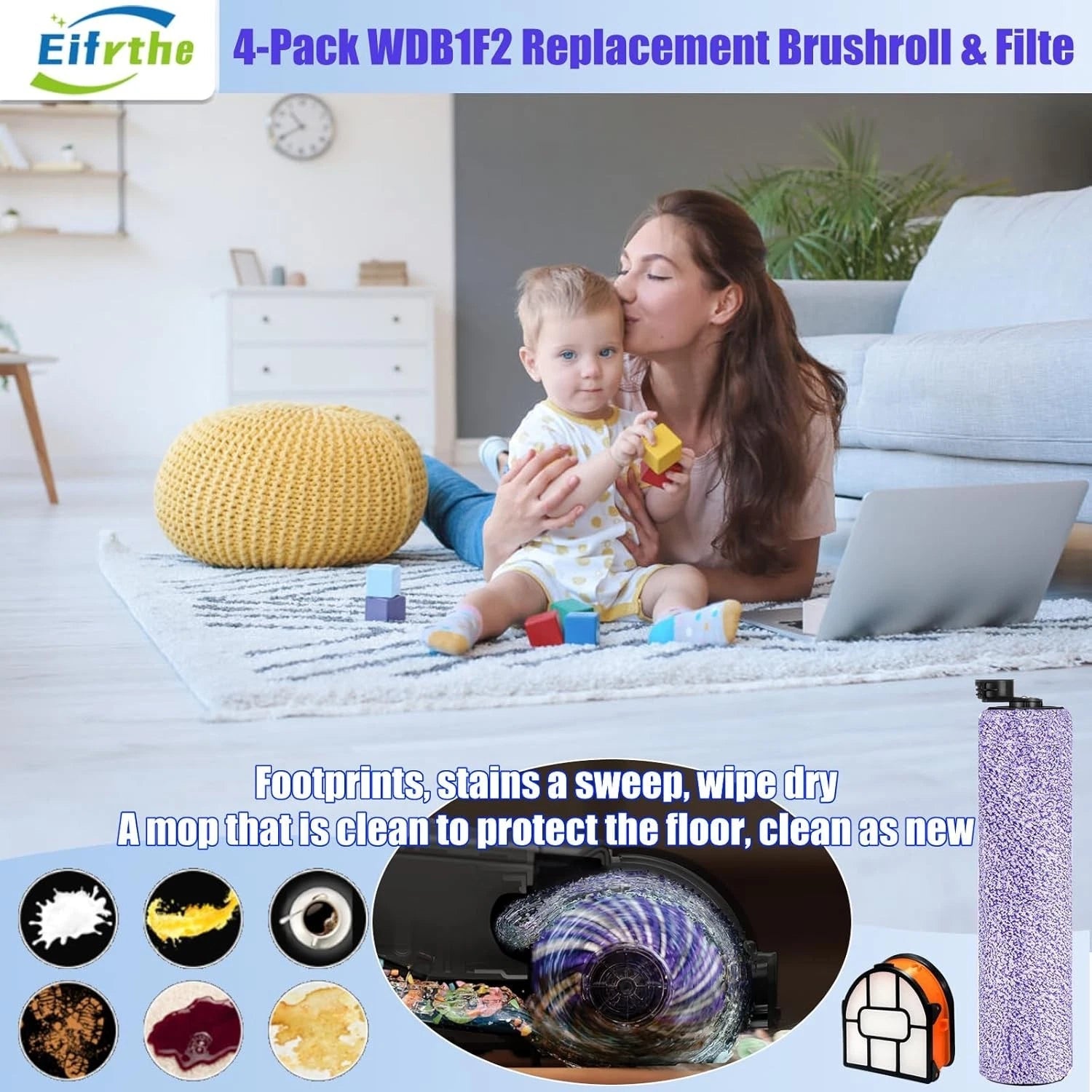 Replacement brush roller and filter set, 3-in-1 vacuum cleaner,comparison parts 07FC0E-D4 - KOEEK
