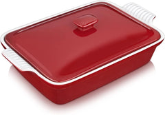 Casserole, 13x9 Baking Pan, 3.8-Quart Casserole Set , with Lid, Red 07FC0E-D4 - KOEEK