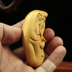 Boxwood Carved Hand Piece Wooden Figurine Craft Gift Chinese Style Prosperity 07FC0E-D4 - KOEEK