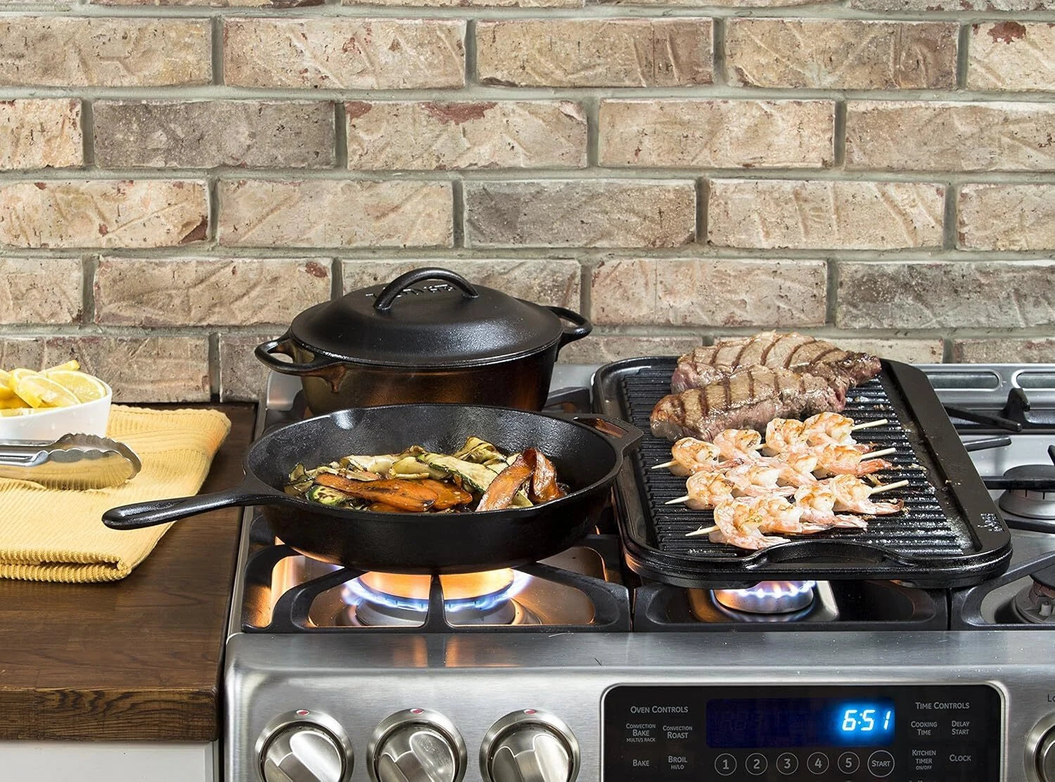 Cast Iron Reversible Grill/Griddle, 20-inch x 10.44-inch, Black 07FC0E-D4 - KOEEK