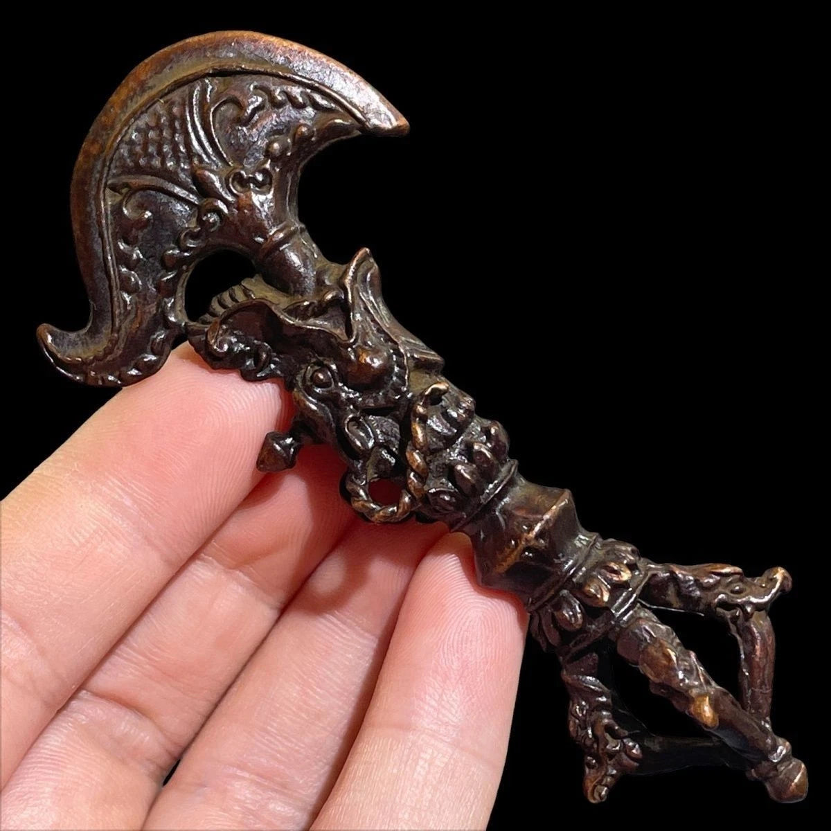 Nepalese Tibetan Handheld Ritual Tool Vajra Dragon Head Ornament 07FC0E-D4 - KOEEK